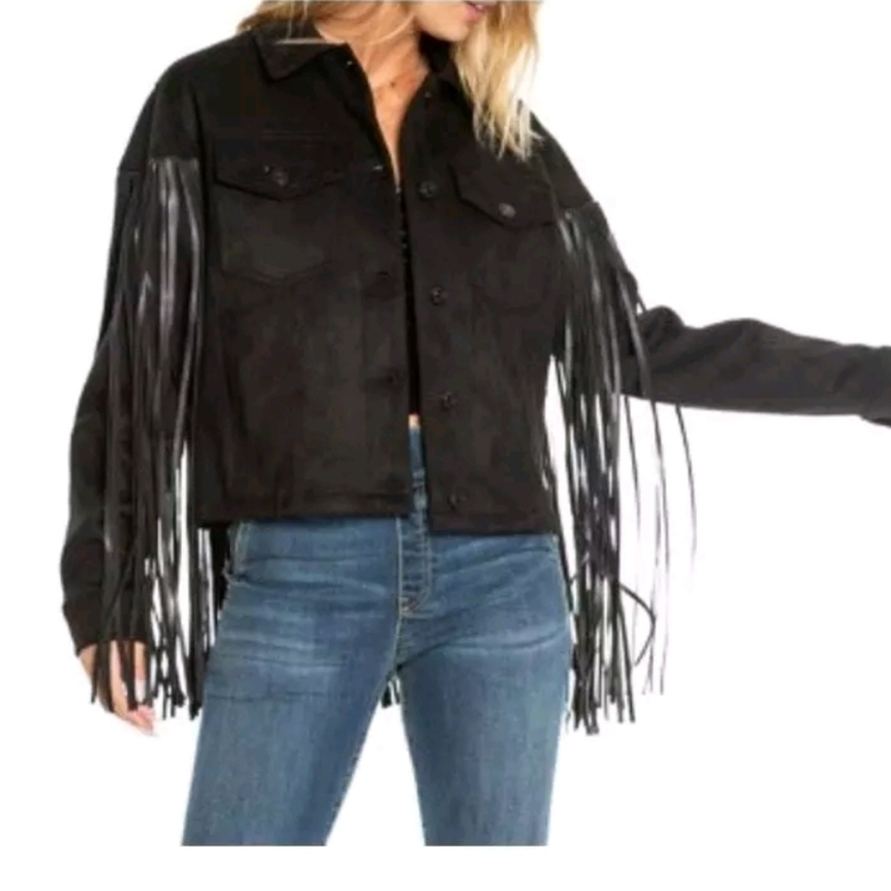 Juicy Couture Black Fringed Jacket Sz S NWT - Picture 2 of 12